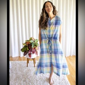 Mii Collection Handwoven Plaid Blue Midi Dress